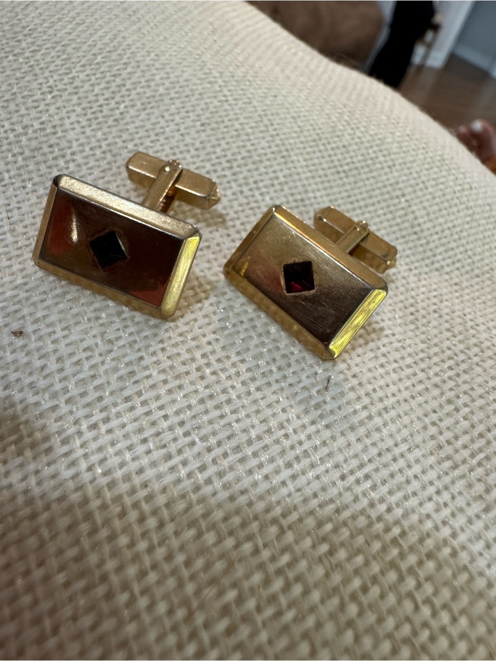 Gold-Tone Rectangular Cufflinks with Red Accent